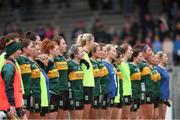 15 June 2024; Kerry players during the playing of Amhrán na bhFiann before the TG4 All-Ireland Ladies Football Senior Championship Round 2 match between Kerry and Waterford at Fitzgerald Stadium in Killarney, Kerry. Photo by Michael P Ryan/Sportsfile