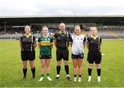 15 June 2024; Referee Jonathan Murphy and his assistants with Kerry captain Naimh Carmody, left, and Waterford captain Kellyann Hogan before the TG4 All-Ireland Ladies Football Senior Championship Round 2 match between Kerry and Waterford at Fitzgerald Stadium in Killarney, Kerry. Photo by Michael P Ryan/Sportsfile