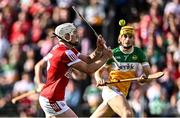 15 June 2024; Patrick Horgan of Cork shoots to score his side's third goal during the GAA Hurling All-Ireland Senior Championship preliminary quarter-final match between Offaly and Cork at Glenisk O'Connor Park in Tullamore, Offaly. Photo by Piaras Ó Mídheach/Sportsfile