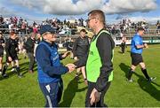 15 June 2024; Limerick manager Jimmy Lee and Sligo manager Tony McEntee shake hands after the Tailteann Cup quarter-final match between Sligo and Limerick at Markievicz Park in Sligo. Photo by Stephen Marken/Sportsfile