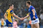 15 June 2024; David Murray of Roscommon shakes hands with Conor Madden of Cavan after the GAA Football All-Ireland Senior Championship Round 3 match between Cavan and Roscommon at Glennon Brothers Pearse Park in Longford. Photo by Daire Brennan/Sportsfile