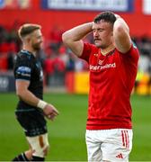 15 June 2024; A dejected Seán O'Brien of Munster after the United Rugby Championship semi-final match between Munster and Glasgow Warriors at Thomond Park in Limerick. Photo by Brendan Moran/Sportsfile