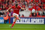 15 June 2024; Jack Crowley of Munster kicks a penalty during the United Rugby Championship semi-final match between Munster and Glasgow Warriors at Thomond Park in Limerick. Photo by Brendan Moran/Sportsfile