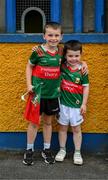 16 June 2024; Mayo supporters James Gilbert, seven years, and his brother Harry, 5, from Belmullet, before the GAA Football All-Ireland Senior Championship Round 3 match between Dublin and Mayo at Dr Hyde Park in Roscommon. Photo by Ray McManus/Sportsfile