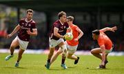 16 June 2024; Robert Finnerty of Galway in action against Andrew Murnin and Aaron McKay of Armagh during the GAA Football All-Ireland Senior Championship Round 3 match between Armagh and Galway at Markievicz Park in Sligo. Photo by Brendan Moran/Sportsfile