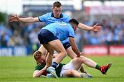 16 June 2024; David McBrien of Mayo in action against Con O'Callaghan, left, and Niall Scully of Dublin during the GAA Football All-Ireland Senior Championship Round 3 match between Dublin and Mayo at Dr Hyde Park in Roscommon. Photo by Daire Brennan/Sportsfile