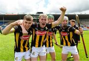 16 June 2024; Kilkenny players, from left, Eoin Brennan, Conor Holohan, Patrick Lacey and Conor McEvoy celebrate after the Electric Ireland GAA Hurling All-Ireland Minor Hurling Championship Semi-Final match between Kilkenny and Clare at FBD Semple Stadium in Thurles, Tipperary. Photo by Matt Browne/Sportsfile