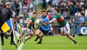 16 June 2024; Jack McCaffrey of Dublin in action against Cillian O’Connor of Mayo during the GAA Football All-Ireland Senior Championship Round 3 match between Dublin and Mayo at Dr Hyde Park in Roscommon. Photo by Daire Brennan/Sportsfile