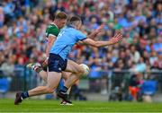 16 June 2024; Ryan O'Donoghue of Mayo has a shot on goal blocked by Brian Fenton of Dublin during the GAA Football All-Ireland Senior Championship Round 3 match between Dublin and Mayo at Dr Hyde Park in Roscommon. Photo by Ray McManus/Sportsfile