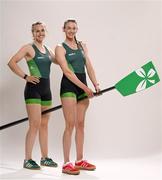 19 June 2024; Aifric Keogh, left, and Fiona Murtagh during the Rowing Team Ireland Paris 2024 team announcement at the National Rowing Centre in Cork. Photo by Ramsey Cardy/Sportsfile