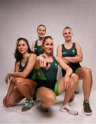 19 June 2024; The Women's Four team, from left, Eimear Lambe, Emily Hegarty, Natalie Long and Imogen Magner during the Rowing Team Ireland Paris 2024 team announcement at the National Rowing Centre in Cork. Photo by Ramsey Cardy/Sportsfile