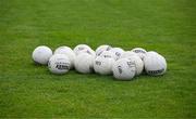 16 June 2024; Footballs, the property of the Dublin County Board, on the pitch before the GAA Football All-Ireland Senior Championship Round 3 match between Dublin and Mayo at Dr Hyde Park in Roscommon. Photo by Ray McManus/Sportsfile