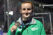 22 June 2024; Danielle Hill of Ireland with her silver medal after the Women's 50m Freestyle final during day six of the 2024 European Aquatics Championships at Belgrade, Serbia. Photo by Nikola Krstic/Sportsfile