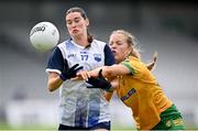 23 June 2024; Caragh McCarthy of Waterford in action against Eva Gallagher of Donegal during the TG4 All-Ireland Ladies Football Senior Championship Round 3 match between Waterford and Donegal at Walsh Park in Waterford. Photo by Seb Daly/Sportsfile