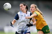 23 June 2024; Caragh McCarthy of Waterford in action against Eva Gallagher of Donegal during the TG4 All-Ireland Ladies Football Senior Championship Round 3 match between Waterford and Donegal at Walsh Park in Waterford. Photo by Seb Daly/Sportsfile