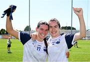 23 June 2024; Waterford players Caragh McCarthy, left, and Aoife Murray celebrate after their side's victory in the TG4 All-Ireland Ladies Football Senior Championship Round 3 match between Waterford and Donegal at Walsh Park in Waterford. Photo by Seb Daly/Sportsfile