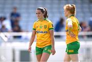 23 June 2024; Donegal players Amy Boyle Carr, left, and Evelyn McGinley after their side's defeat in the TG4 All-Ireland Ladies Football Senior Championship Round 3 match between Waterford and Donegal at Walsh Park in Waterford. Photo by Seb Daly/Sportsfile