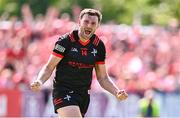 23 June 2024; Sam Mulroy of Louth celebrates after kicking the match winning point from a free during the GAA Football All-Ireland Senior Championship preliminary quarter-final match between Louth and Cork at Grattan Park in Inniskeen, Monaghan. Photo by Ben McShane/Sportsfile