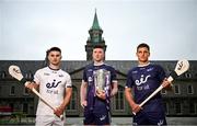 25 June 2024; Shane Kingston of Cork, left, Declan Hannon of Limerick, centre, and John Conlon of Clare, are calling on GAA clubs across the country to take part in the ‘eir for all’ Poc Tapa Challenge to be in with a chance to win up to €5,000 for their club and the chance to play on the hallowed turf of Croke Park on All Ireland Semi-Final Day. The Poc Tapa Challenge, designed to inspire GAA clubs across Ireland to demonstrate that the fastest wins in both hurling and the provision of superfast broadband, is open for entries until Tuesday, 2nd July at 11pm. eir has been a proud partner of the GAA since 2011 and is in the second of its five-year official sponsorship of the GAA All-Ireland Senior Hurling Championship. Photo by Ramsey Cardy/Sportsfile