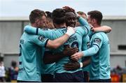 28 June 2024; Connor Parsons of Waterford, 10, celebrates with team-mate Christie Pattisson after scoring his side's first goal during the SSE Airtricity Men's Premier Division match between Dundalk and Waterford at Oriel Park in Dundalk, Louth. Photo by Shauna Clinton/Sportsfile