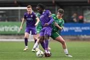 28 June 2024; Thomas Oluwa of Wexford in action against Sean O'Connell of Kerry FC during the SSE Airtricity Men's First Division match between Kerry FC and Wexford at Mounthawk Park in Tralee, Kerry. Photo by Brendan Moran/Sportsfile