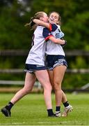 29 June 2024; Molly McBrien, right, and Rachel Melly of New York celebrate after their victory over Kilmacud Crokes during the John West Féile Peile na nÓg Division One Finals 2024 at the Connacht GAA Centre of Excellence in Bekan, Mayo. Photo by Ben McShane/Sportsfile
