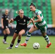 29 June 2024; Casey Howe of Athlone Town in action against Jessica Hennessy of Shamrock Rovers during the SSE Airtricity Women's Premier Division match between Shamrock Rovers and Athlone Town at Tallaght Stadium in Dublin. Photo by Thomas Flinkow/Sportsfile