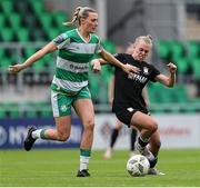 29 June 2024; Shauna Fox of Shamrock Rovers in action against Casey Howe of Athlone Town during the SSE Airtricity Women's Premier Division match between Shamrock Rovers and Athlone Town at Tallaght Stadium in Dublin. Photo by Thomas Flinkow/Sportsfile