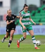 29 June 2024; Jessica Hennessy of Shamrock Rovers is pressed by Casey Howe of Athlone Town during the SSE Airtricity Women's Premier Division match between Shamrock Rovers and Athlone Town at Tallaght Stadium in Dublin. Photo by Thomas Flinkow/Sportsfile