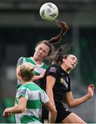 29 June 2024; Chloe Singleton of Athlone Town and Scarlett Herron of Shamrock Rovers compete for the header during the SSE Airtricity Women's Premier Division match between Shamrock Rovers and Athlone Town at Tallaght Stadium in Dublin. Photo by Thomas Flinkow/Sportsfile