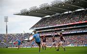 29 June 2024; Paul Mannion of Dublin in action against Jack Glynn of Galway during the GAA Football All-Ireland Senior Championship quarter-final match between Dublin and Galway at Croke Park in Dublin. Photo by Harry Murphy/Sportsfile