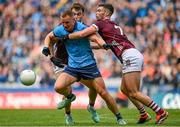 29 June 2024; Ciaran Kilkenny of Dublin in action against Paul Conroy and Séan Mulkerrin of Galway during the GAA Football All-Ireland Senior Championship quarter-final match between Dublin and Galway at Croke Park in Dublin. Photo by Harry Murphy/Sportsfile