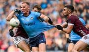 29 June 2024; Ciaran Kilkenny of Dublin has his jersey pulled by Séan Mulkerrin of Galway during the GAA Football All-Ireland Senior Championship quarter-final match between Dublin and Galway at Croke Park in Dublin. Photo by Harry Murphy/Sportsfile