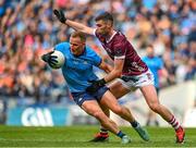 29 June 2024; Ciaran Kilkenny of Dublin in action against Séan Mulkerrin of Galway during the GAA Football All-Ireland Senior Championship quarter-final match between Dublin and Galway at Croke Park in Dublin. Photo by Harry Murphy/Sportsfile