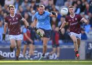 29 June 2024; Ciaran Kilkenny of Dublin in action against Liam Silke, left, and Dylan McHugh of Galway during the GAA Football All-Ireland Senior Championship quarter-final match between Dublin and Galway at Croke Park in Dublin. Photo by Stephen McCarthy/Sportsfile