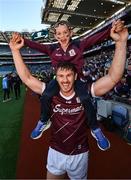 29 June 2024; Shane Walsh of Galway celebrates with his nephew Milo Costello after the GAA Football All-Ireland Senior Championship quarter-final match between Dublin and Galway at Croke Park in Dublin. Photo by Stephen McCarthy/Sportsfile