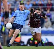 29 June 2024; Con O'Callaghan of Dublin is put under presser by Cillian McDaid of Galway as he takes his side's final attempt at a score during the GAA Football All-Ireland Senior Championship quarter-final match between Dublin and Galway at Croke Park in Dublin. Photo by Stephen McCarthy/Sportsfile