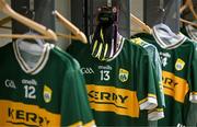 30 June 2024; The jersey and gloves of David Clifford of Kerry hang in the dressingroom before the GAA Football All-Ireland Senior Championship quarter-final match between Kerry and Derry at Croke Park in Dublin. Photo by Brendan Moran/Sportsfile