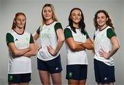 4 July 2024; Swimmers, from left, Danielle Hill, Grace Davison, Victoria Catterson and Erin Riordan during the Team Ireland Paris 2024 team announcement for Aquatics at the National Aquatic Centre on the Sport Ireland Campus in Dublin. Photo by Seb Daly/Sportsfile