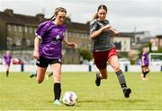 30 June 2024; Hannah Kehoe of Wexford and District in action against Anna Daly of Galway during the FAI Women's Under 19 Inter-League Cup final match between Wexford Women’s Schoolgirls Soccer League and Galway District League at Jackman Park in Limerick. Photo by Tom Beary/Sportsfile