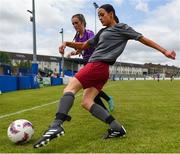 30 June 2024; Rhia Stone of Galway in action against Hannah Kehoe of Wexford and District during the FAI Women's Under 19 Inter-League Cup final match between Wexford Women’s Schoolgirls Soccer League and Galway District League at Jackman Park in Limerick. Photo by Tom Beary/Sportsfile