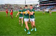 30 June 2024; Sean O'Shea, right, and Joe O'Connor of Kerry celebrate after the GAA Football All-Ireland Senior Championship quarter-final match between Kerry and Derry at Croke Park in Dublin. Photo by Ben McShane/Sportsfile