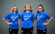 1 July 2024; Players, from left, Joy Ralph, Jess Fitzgerald and Lia O’Leary during a Republic of Ireland women's U19 media day at FAI Headquarters in Abbotstown, Dublin. Photo by Harry Murphy/Sportsfile