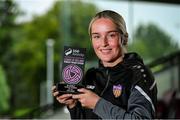 5 July 2024; Ceola Bergin of Wexford with her SSE Airtricity Women’s Premier Division Player of the Month Award for June 2024 at South East Technological University in Carlow. Photo by Matt Browne/Sportsfile