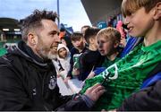 4 July 2024; Shamrock Rovers manager Stephen Bradley signs a supporter's jersey after the SSE Airtricity Men's Premier Division match between Shamrock Rovers and Dundalk at Tallaght Stadium in Dublin. Photo by Thomas Flinkow/Sportsfile