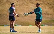 5 July 2024; Jack Crowley, right, and Calvin Nash during an Ireland rugby captain's run at St Peter's College in Johannesburg, South Africa. Photo by Brendan Moran/Sportsfile