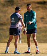 5 July 2024; Sam Prendergast, right, and Calvin Nash during an Ireland rugby captain's run at St Peter's College in Johannesburg, South Africa. Photo by Brendan Moran/Sportsfile