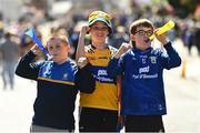 6 July 2024; Clare supporters, left to right, Cian Behan, aged 11, Daniel Hayes, aged 12, and Ronan Dillon, aged 10, from Tullycrine, Clare, ahead of the GAA Hurling All-Ireland Senior Championship semi-final match between Kilkenny and Clare at Croke Park in Dublin. Photo by Daire Brennan/Sportsfile