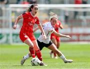 6 July 2024; Roma McLaughlin of Shelbourne feels pressure from Meábh Russell of Wexford during the SSE Airtricity Women's Premier Division match between Shelbourne and Wexford at Tolka Park in Dublin. Photo by Thomas Flinkow/Sportsfile