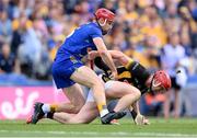 6 July 2024; Adrian Mullen of Kilkenny is tackled by John Conlon of Clare during the GAA Hurling All-Ireland Senior Championship semi-final match between Kilkenny and Clare at Croke Park in Dublin. Photo by Stephen McCarthy/Sportsfile